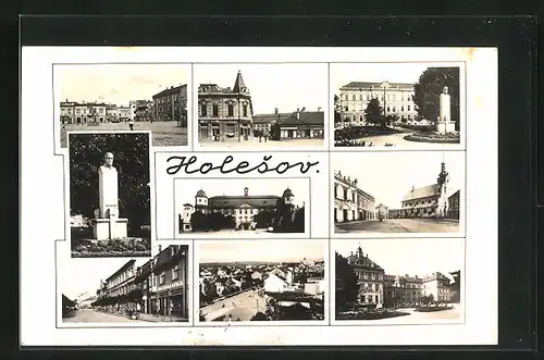 AK Holleschau /Holesov, Kirche, Denkmal, Strassenpartie