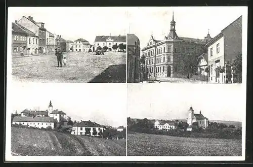 AK Kelc, Strassenpartie mit Gebäudeansicht, Kirche, Ortspartie