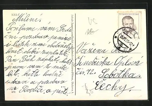 AK Kelc, Strassenpartie mit Gebäudeansicht, Kirche, Ortspartie