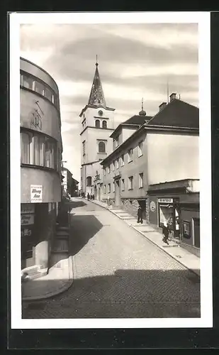 AK Wallachisch Meseritsch, Strassenpartie mit Geschäften