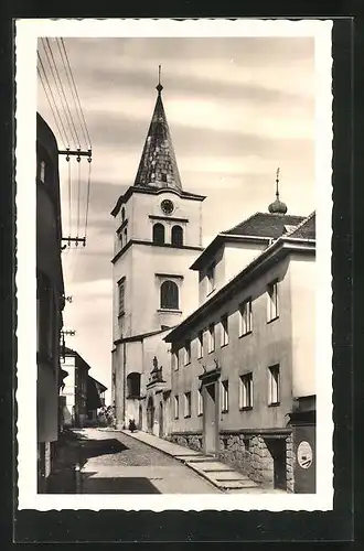 AK Wallachisch Meseritsch, Strassenpartie mit Kirche