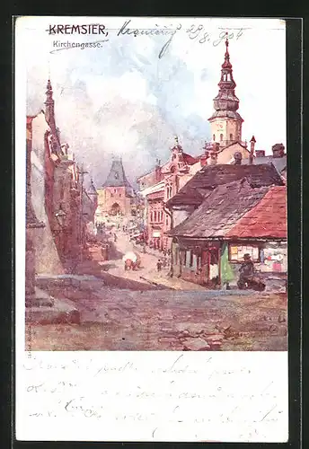 AK Kremsier, Strasse Kirchengasse mit Tor