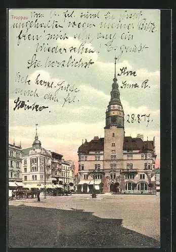 AK Troppau, Marktplatz mit Schmetterhaus