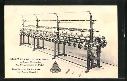 AK Troyes, Société Générale de Bonneterie, 13, Rue Largentier, Moulineuse 20 Broches, Reklame