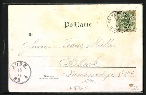 Vorläufer-Lithographie Friedrichsruh, 1892, Schloss, Parkseite