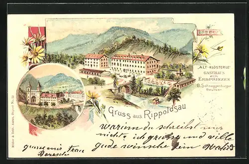 Lithographie Rippoldsau, Alt-Klösterle Gasthaus zum Erbprinzen