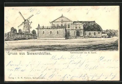 AK Sievershütten, Gasthaus von H. Gerth und Windmühle