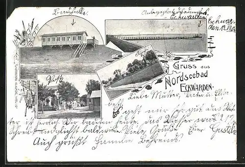 AK Eckwarden, Haus am Ufer, Bootsanleger, Ortspartie