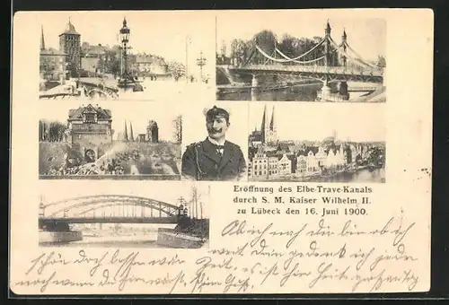 AK Lübeck, Eröffnung des Elbe-Trave-Kanals durch kaiser Wilhelm II. 1900, Ortspartie