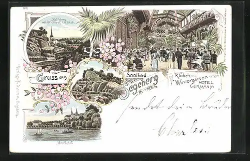 Lithographie Segeberg, Hotel Germania, Klühes Wintergarten, Kurhotel