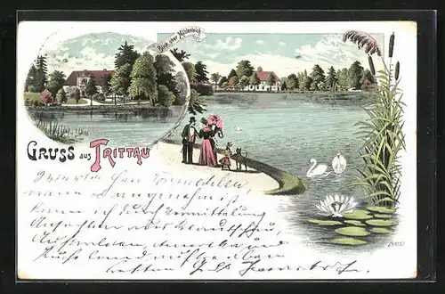 Lithographie Trittau, Blick über den Mühlenteich
