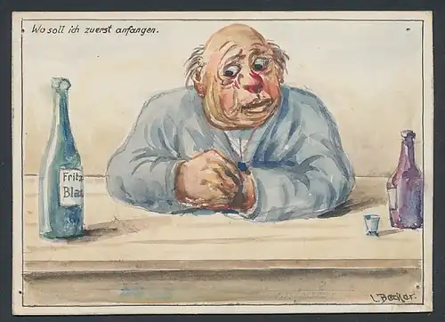 Handzeichnung Die Qual der Wahl, Künstler: L. BEcker