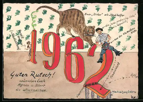 Handzeichnung Matrose mit Katze, 1962