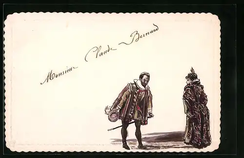 Handzeichnung Herr macht Dame den Hof