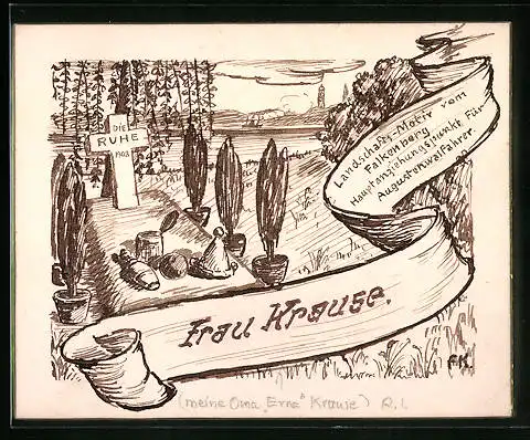 Handzeichnung Landschafts-Motiv vom Falkenberg, Grab