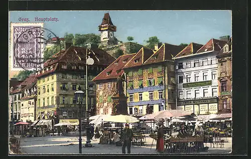AK Graz, Hauptplatz mit Marktständen