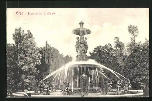 AK Graz, Brunnen im Stadtpark