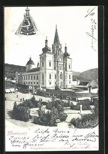 AK Mariazell, Ortspartie mit Kirche