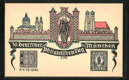 AK München, 30. Deutscher Philatelistentag 1924, Bayerische Briefmarken