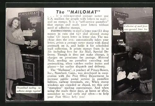 AK The Mailomat, Schöne Frau mit Briefen