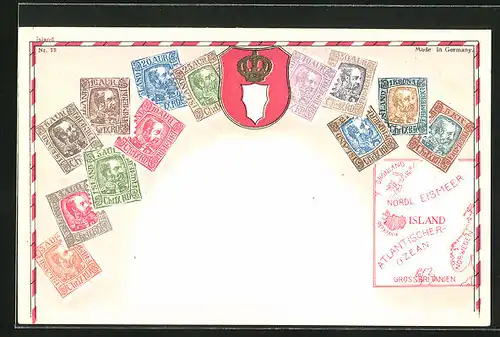 AK Briefmarken aus Island, Wappen