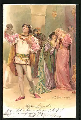 Lithographie Shakespeare, Der Kaufmann von Venedig, Private Stadtpost Courier München