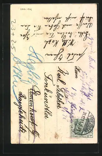 Präge-AK Neujahrsgruss, Postbote, Ansichtskartengeschichte