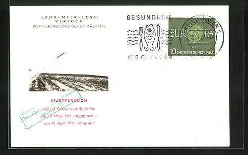 AK Cuxhaven, Land-Meer-Land Versuch, Postverbindung durch Raketen 1961, Raketen-Flugpost-Stempel