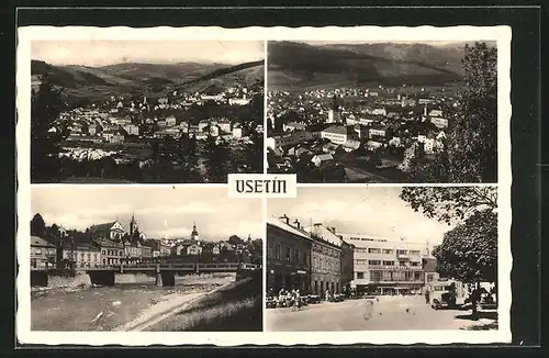 AK Wsetin / Vsetin, Sparkasse, Brücke und Panorama