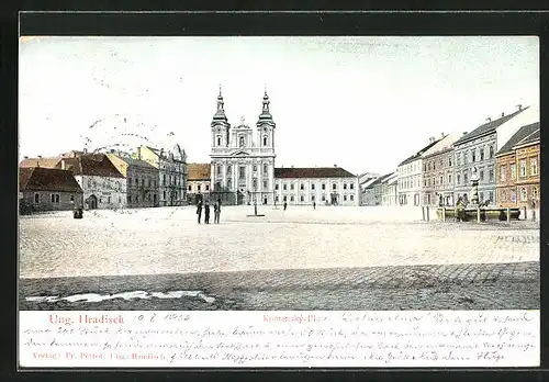 AK Ung. Hradisch, Komensky-Platz mit Kirche