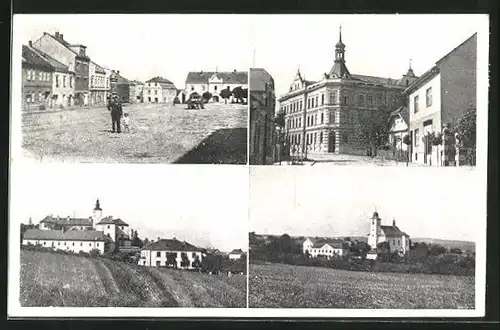 AK Kelc, Kirche, Strassenpartie mit Gebäudeansicht, Ortspartie