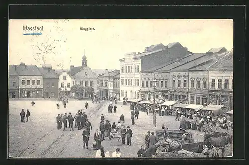 AK Wagstadt, Ringplatz mit Geschäften