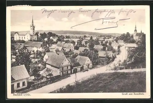 AK Zauchtel, Teilansicht mit Strassenpartie