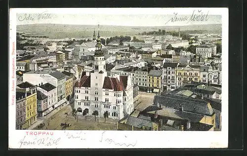 AK Troppau /Opava, Stadtzentrum aus der Vogelschau