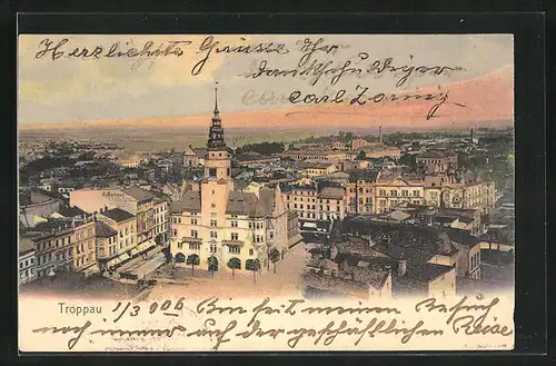 AK Troppau /Opava, Franz-Josef-Platz aus der Vogelschau