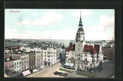 AK Troppau /Opava, Blick auf das Städtische Museum, Pferdekutschen