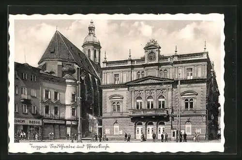 AK Troppau /Opava, Stadttheater und Pfarrkirche