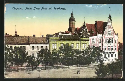 AK Troppau /Opava, Franz-Josef-Platz mit Sparkasse