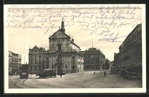 AK Troppau /Opava, Jesuitenkirche mit Strassenbahn