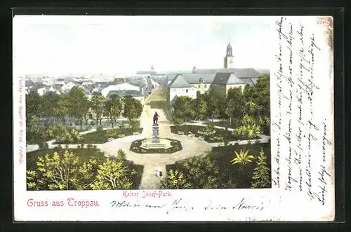 AK Troppau /Opava, Kaiser-Josef-Park mit Denkmal