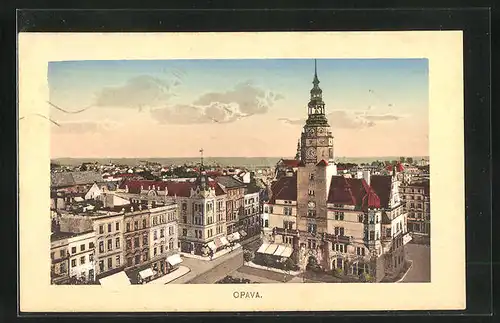 AK Opava, Gesamtansicht vom Schmetterhaus mit Wohnhäusern