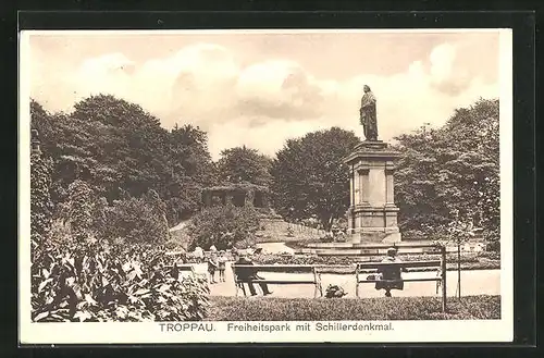 AK Troppau, Freiheitspark mit Schillerdenkmal