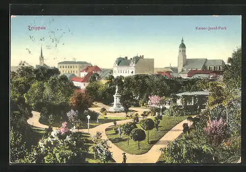 AK Troppau, Kaiser-Josef-Park im Frühling