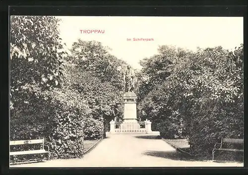 AK Troppau, Schillerdenkmal im Schillerpark