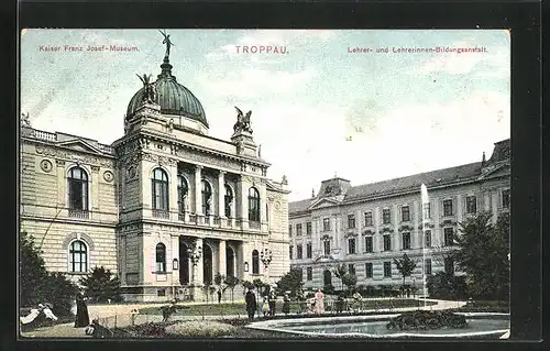 AK Troppau, Franz Josef-Museum mit Lehrer- und Lehrerinnen-Bildungsanstalt