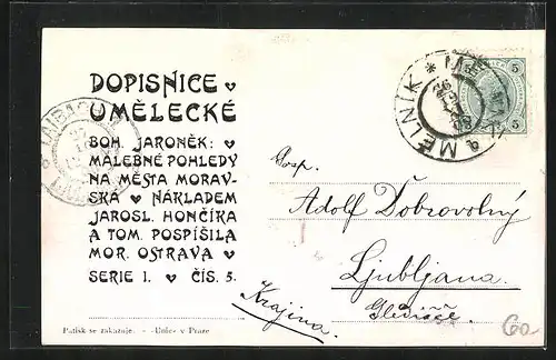 Künstler-AK Frensát pod Radh., Celkovy pohled, Kostel