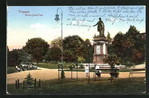 AK Troppau, Kaiser-Josef-Park mit Schillerdenkmal