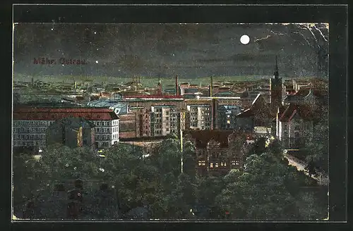 AK Mähr. Ostrau, Teilansicht bei Mondschein