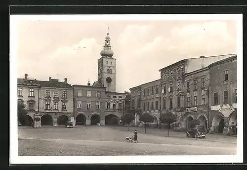 AK Freiberg /Ostsudetengau, Marktplatz mit Geschäften