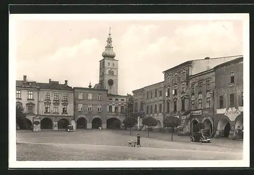 AK Freiberg /Ostsudetengau, Marktplatz mit Geschäften